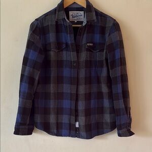 Penfield Blue and Black Plaid Button-Up Shirt